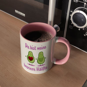 Avocado Pärchen Kaffeebecher mit Spruch Du bist meine bessere Hälfte