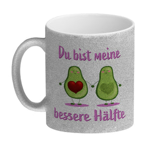 Avocado Pärchen Kaffeebecher mit Spruch Du bist meine bessere Hälfte