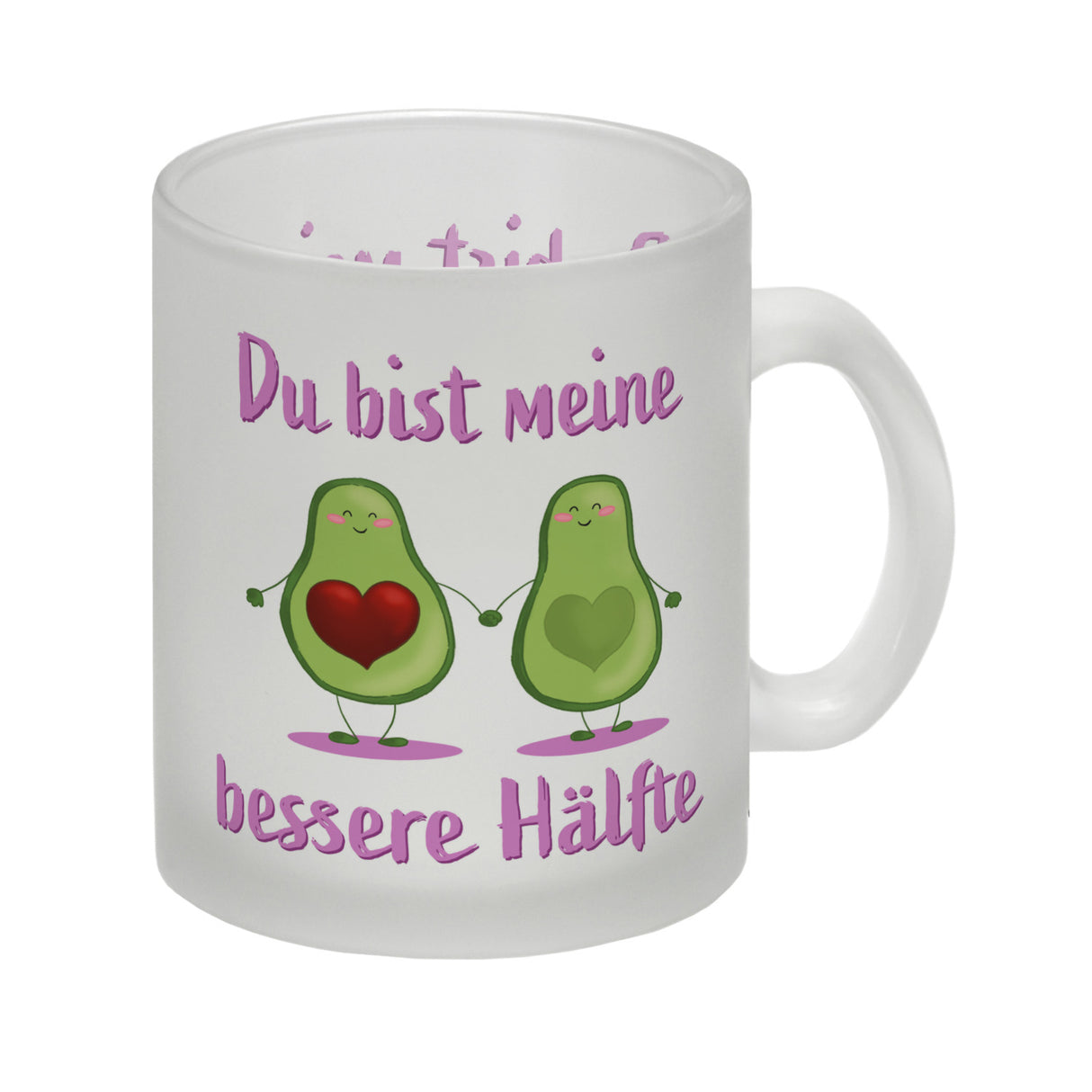 Avocado Pärchen Kaffeebecher mit Spruch Du bist meine bessere Hälfte