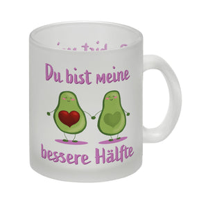 Avocado Pärchen Kaffeebecher mit Spruch Du bist meine bessere Hälfte