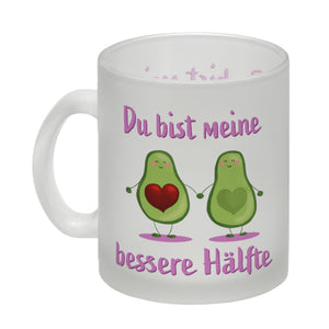 Avocado Pärchen Kaffeebecher mit Spruch Du bist meine bessere Hälfte