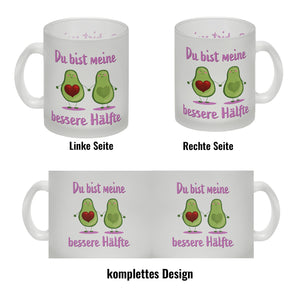 Avocado Pärchen Kaffeebecher mit Spruch Du bist meine bessere Hälfte
