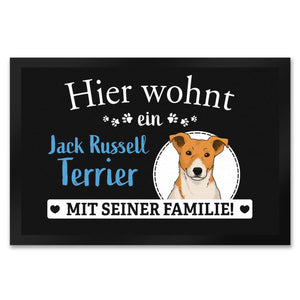 Hier wohnt ein Golden Retriever mit seiner Familie Fußmatte