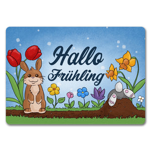 Hallo Frühling Fußmatte mit süßen Hasen für Ostern