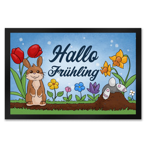 Hallo Frühling Fußmatte mit süßen Hasen für Ostern