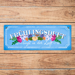 Frühlingsduft liegt in der Luft Metallschild in orange