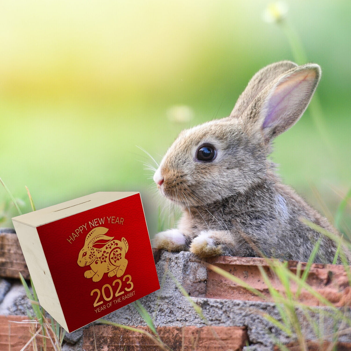 Happy Year of the Rabbit 2023 Spardose mit Kaninchen