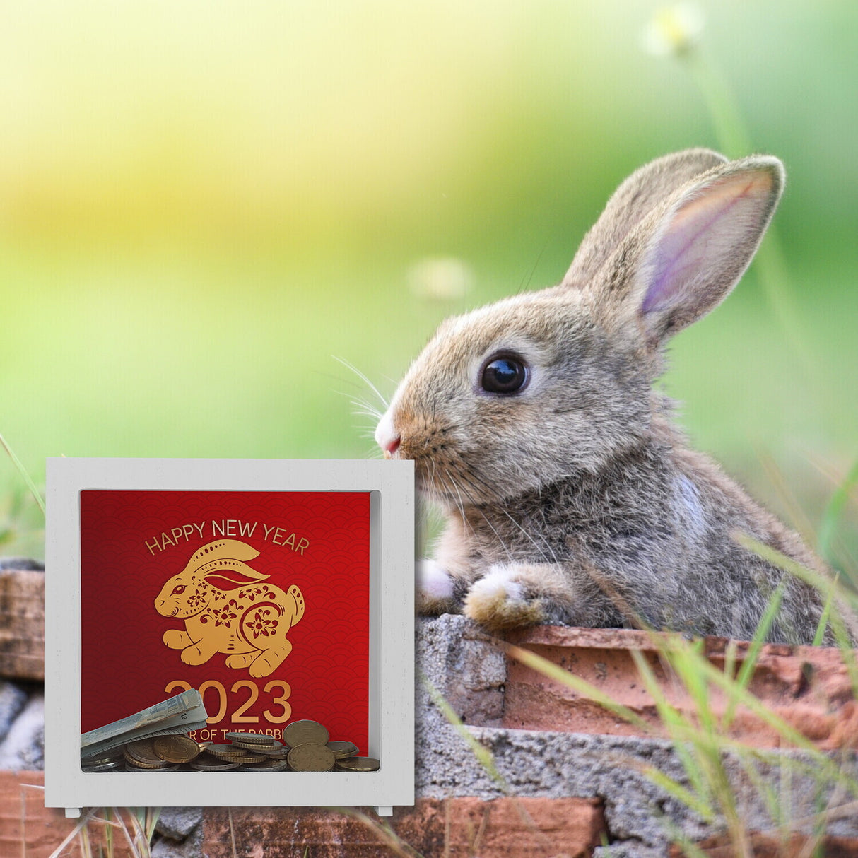 Happy Year of the Rabbit 2023 Spardose mit Kaninchen