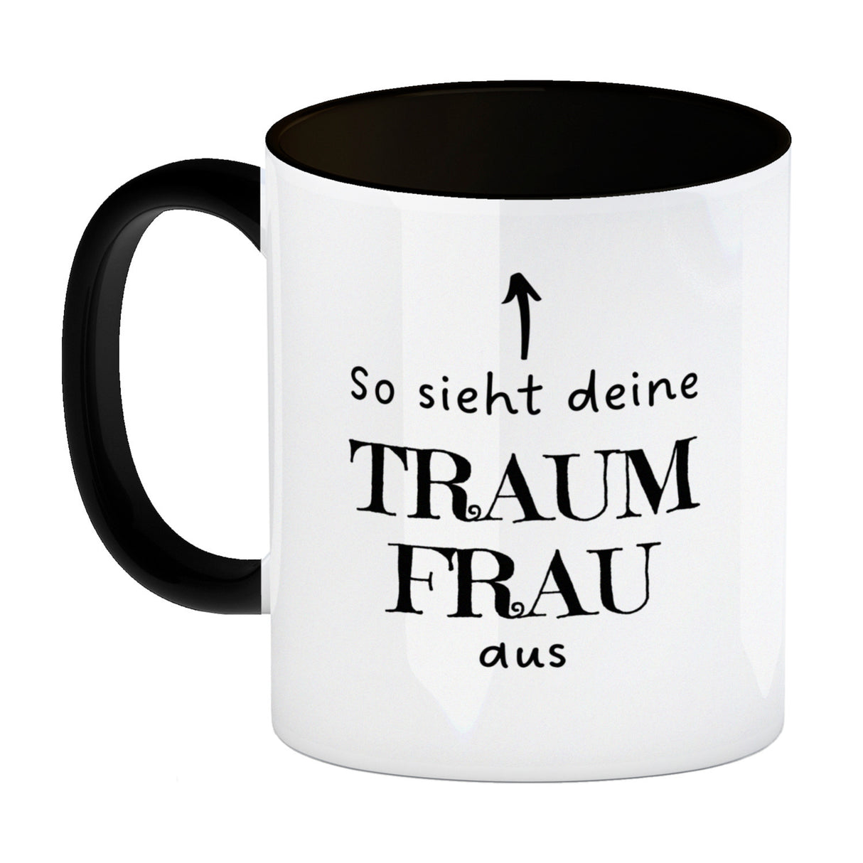 Traumfrau Kaffeebecher mit Spruch: So sieht deine Traumfrau aus