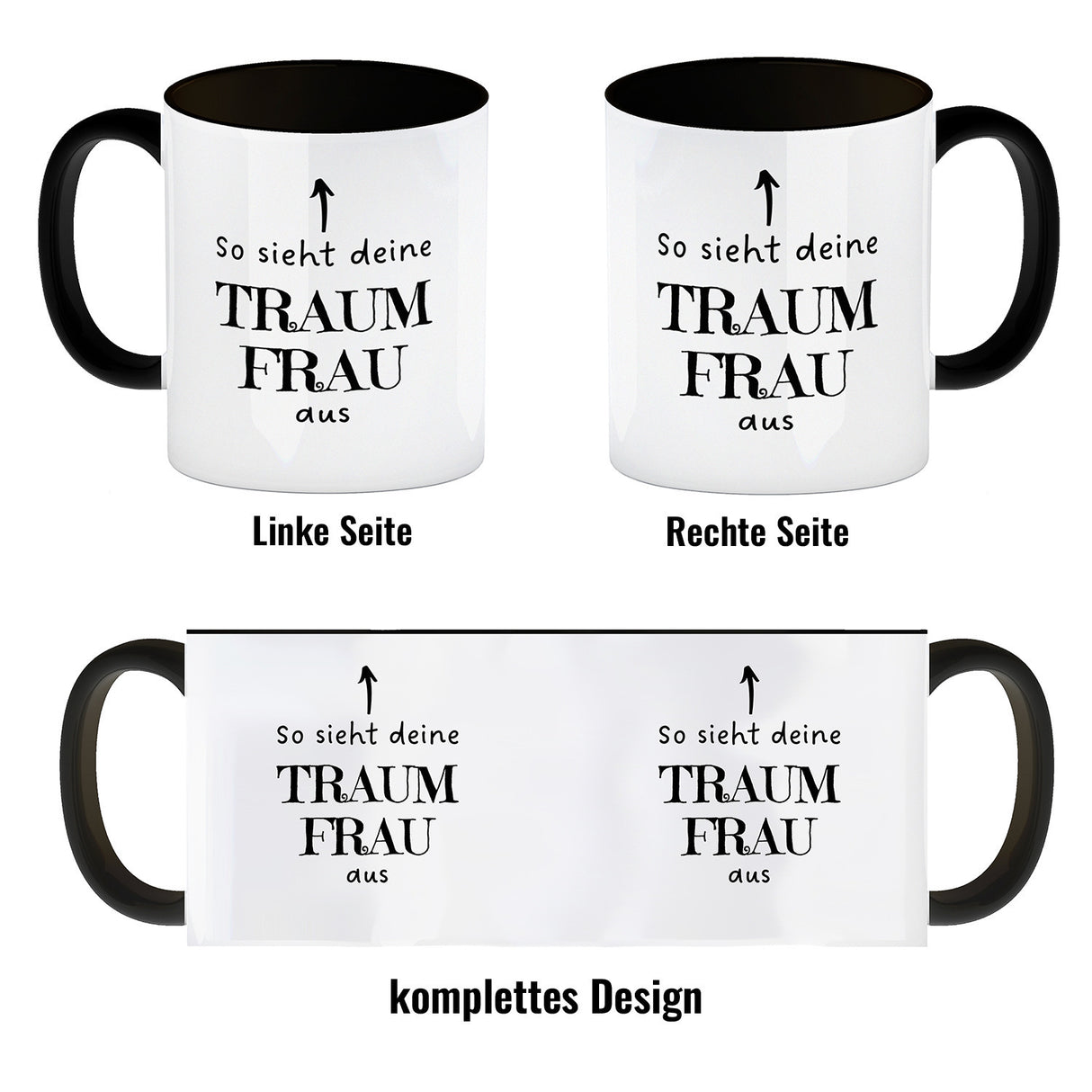 Traumfrau Kaffeebecher mit Spruch: So sieht deine Traumfrau aus