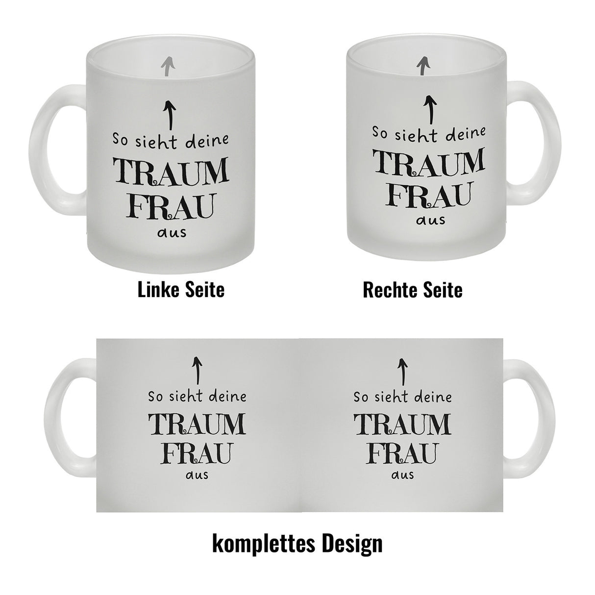 Traumfrau Kaffeebecher mit Spruch: So sieht deine Traumfrau aus
