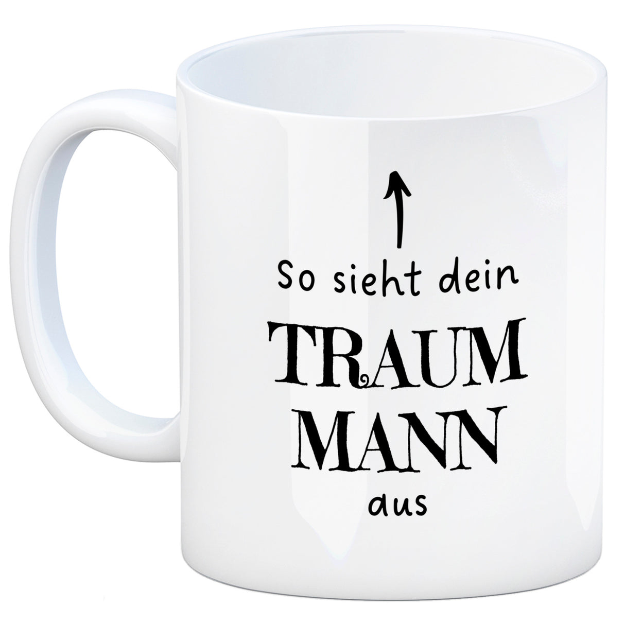 Traumfrau Kaffeebecher mit Spruch: So sieht deine Traumfrau aus