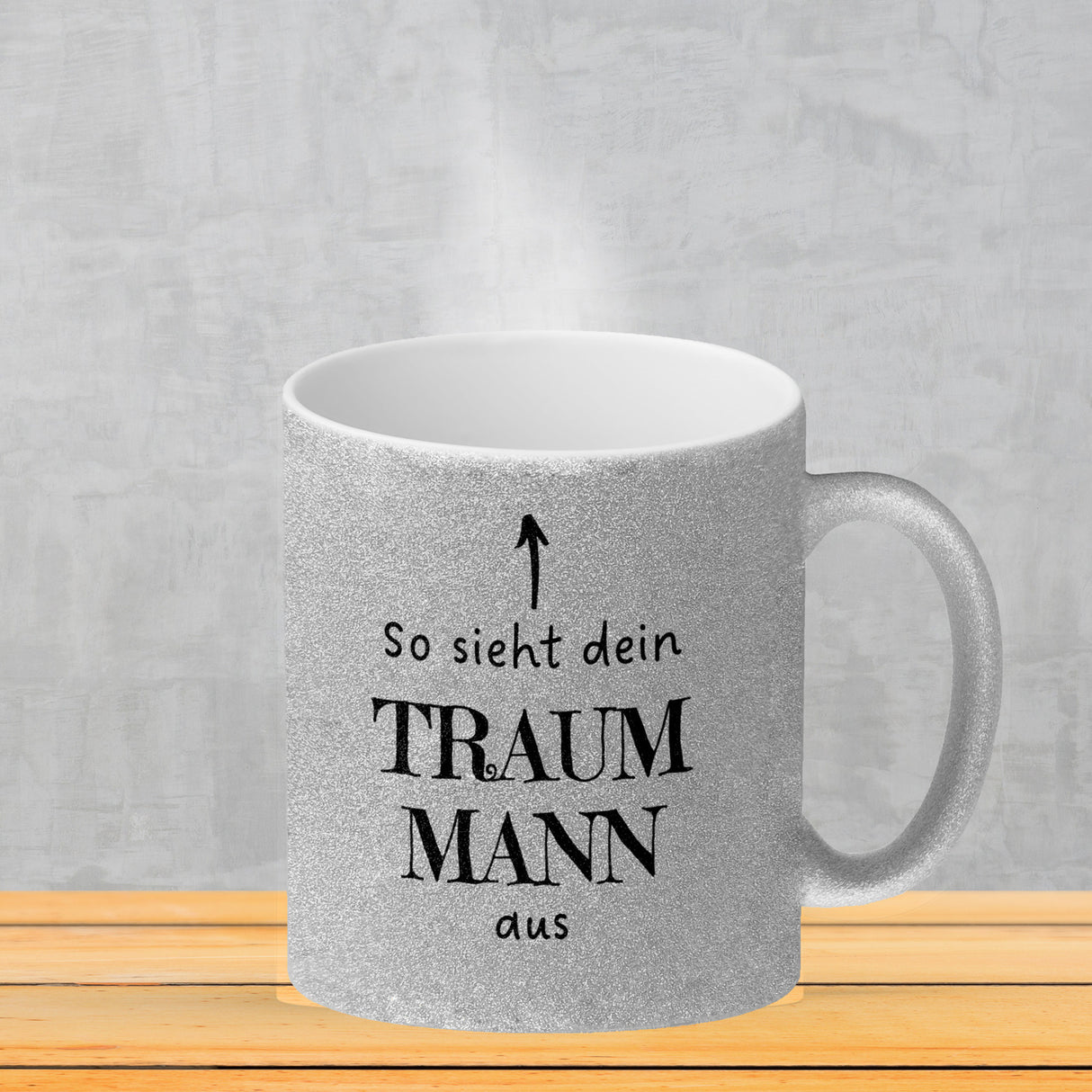 Traumfrau Kaffeebecher mit Spruch: So sieht deine Traumfrau aus