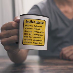 Renten To-Do Liste Kaffeebecher mit Spruch: Endlich Rente