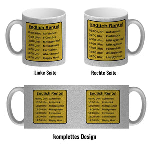 Renten To-Do Liste Kaffeebecher mit Spruch: Endlich Rente