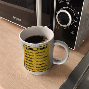 Renten To-Do Liste Kaffeebecher mit Spruch: Endlich Rente