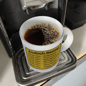 Renten To-Do Liste Kaffeebecher mit Spruch: Endlich Rente