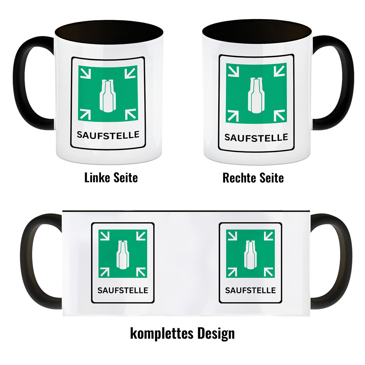 Saufstelle Kaffeebecher mit Bier Motiv und Spruch