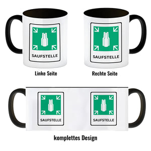 Saufstelle Kaffeebecher mit Bier Motiv und Spruch
