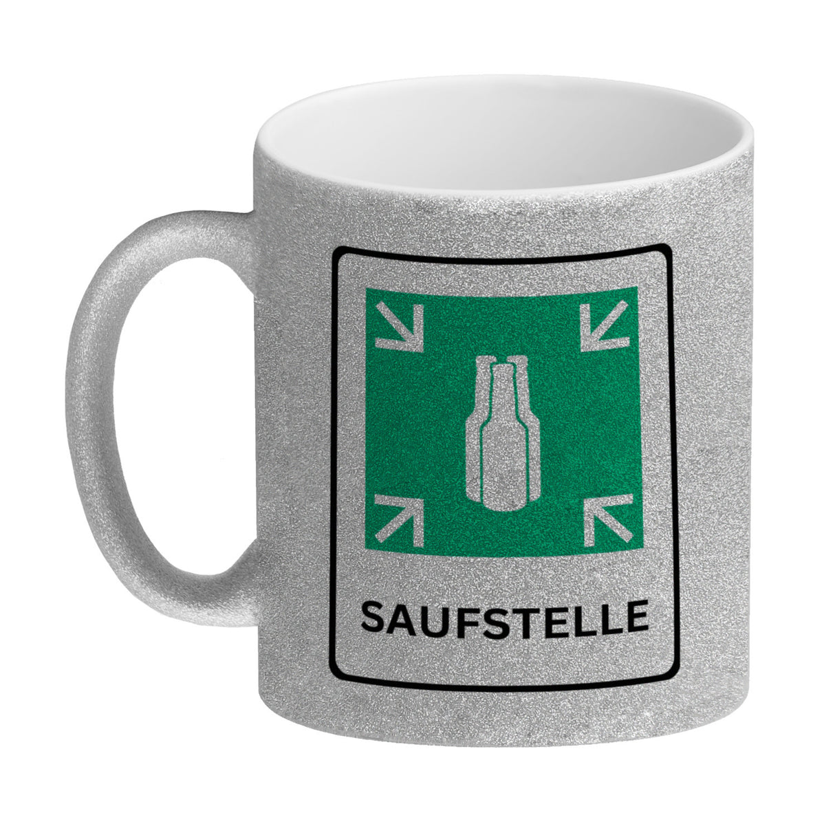 Saufstelle Kaffeebecher mit Bier Motiv und Spruch