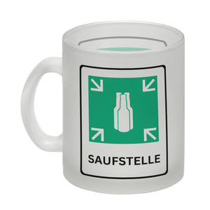 Saufstelle Kaffeebecher mit Bier Motiv und Spruch