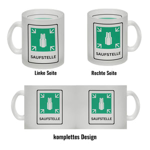 Saufstelle Kaffeebecher mit Bier Motiv und Spruch