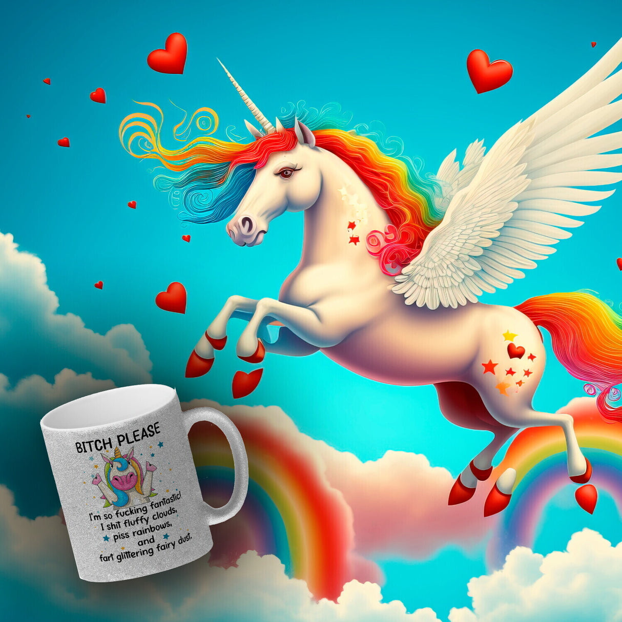 Einhorn Kaffeebecher mit Spruch - Bitch Please