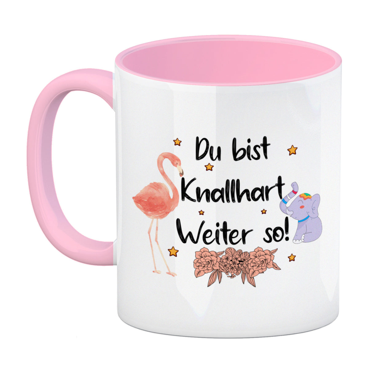 Flamingo und Elefant Motivation Kaffeebecher mit Spruch