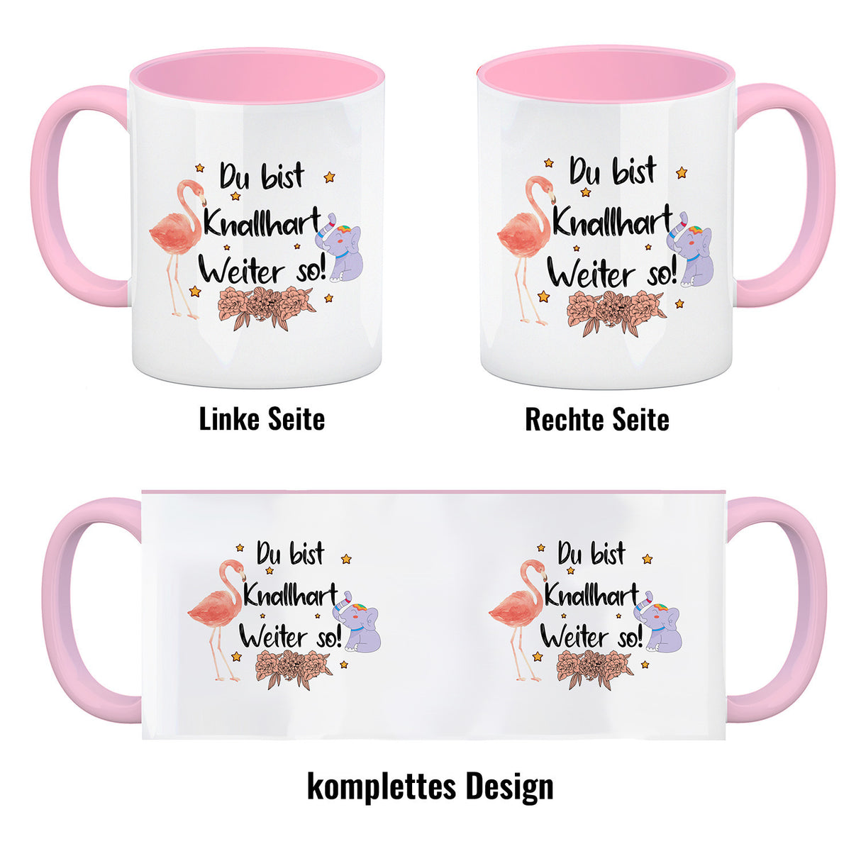 Flamingo und Elefant Motivation Kaffeebecher mit Spruch
