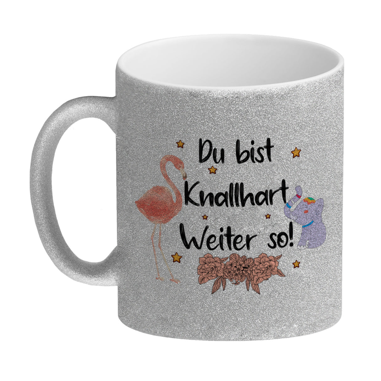Flamingo und Elefant Motivation Kaffeebecher mit Spruch