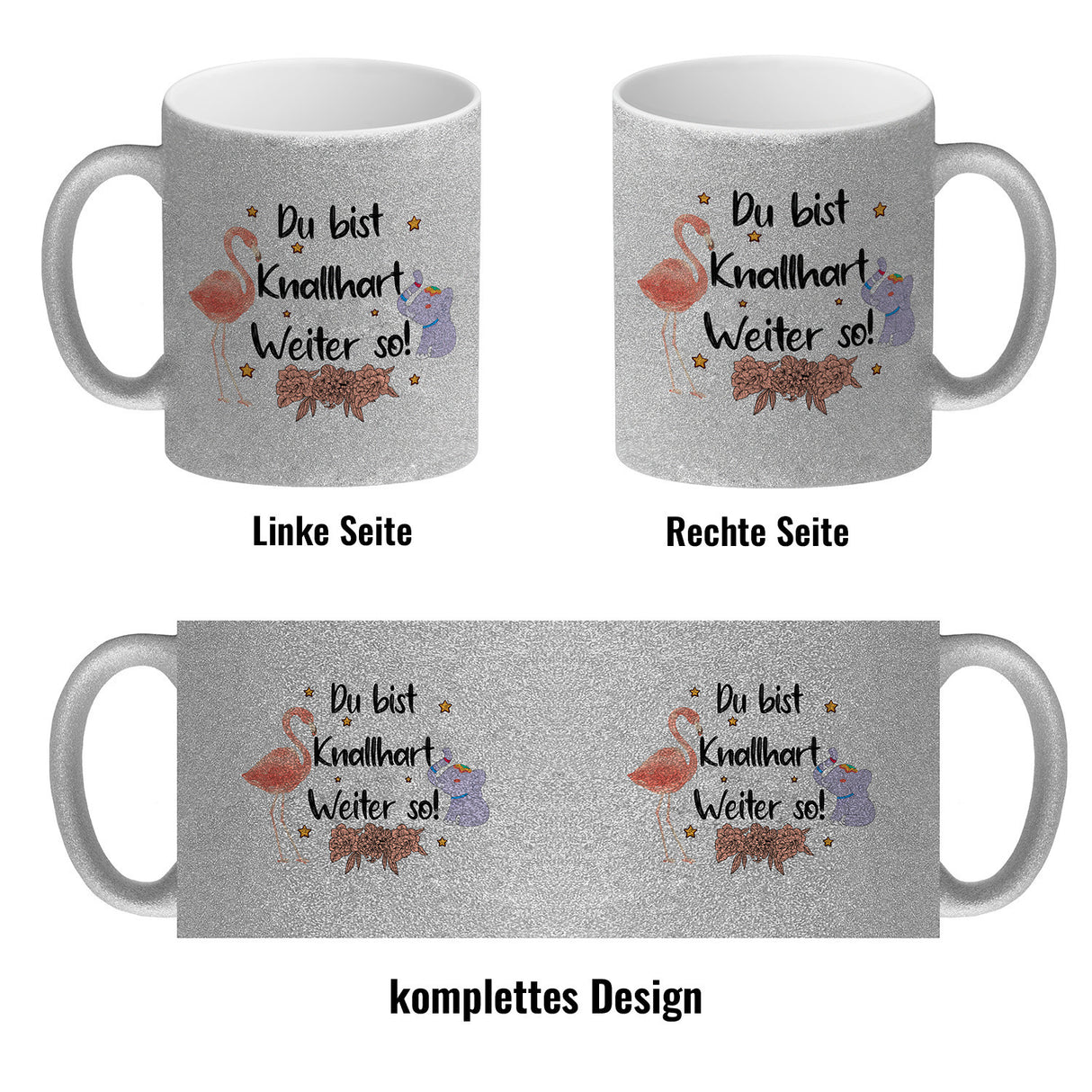 Flamingo und Elefant Motivation Kaffeebecher mit Spruch