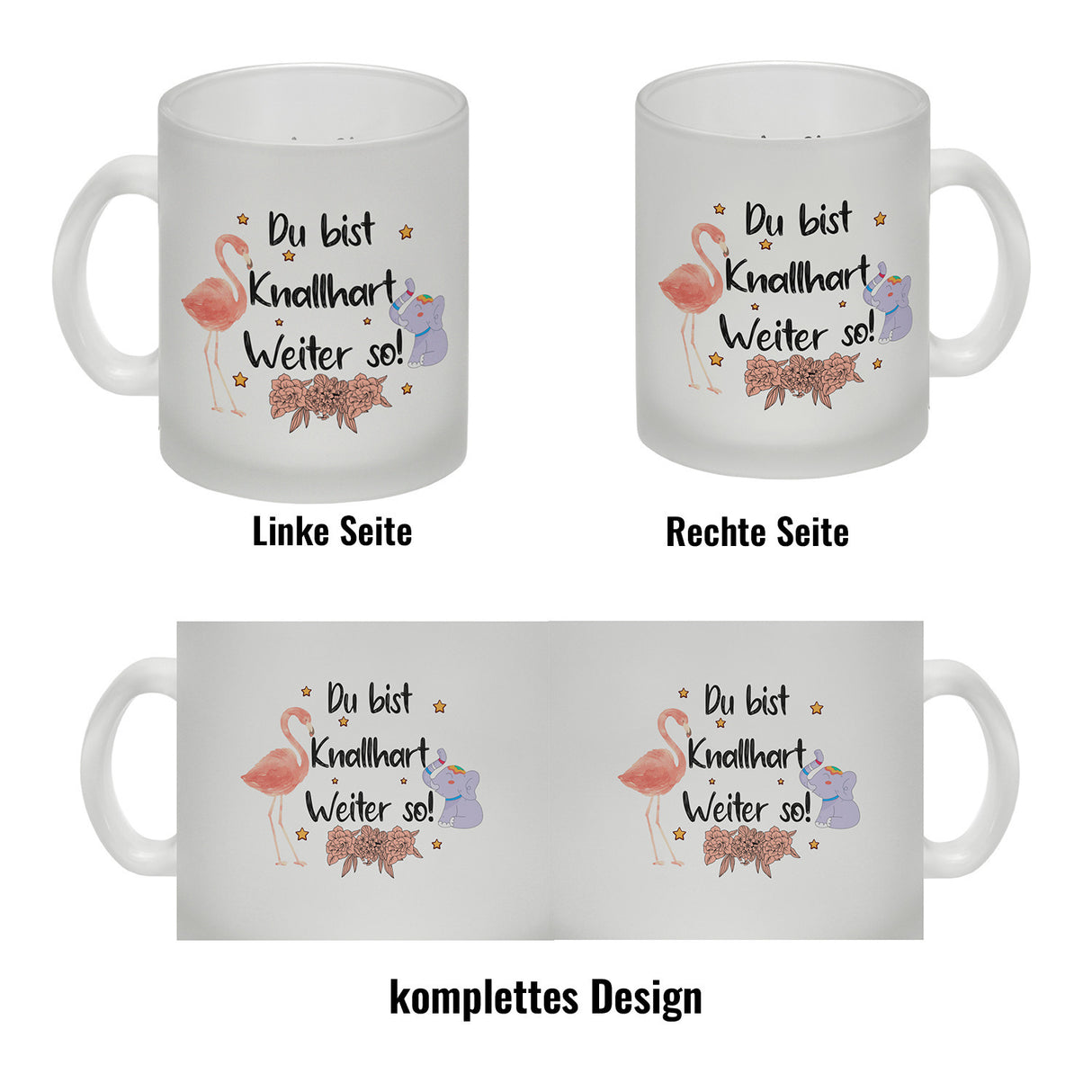 Flamingo und Elefant Motivation Kaffeebecher mit Spruch