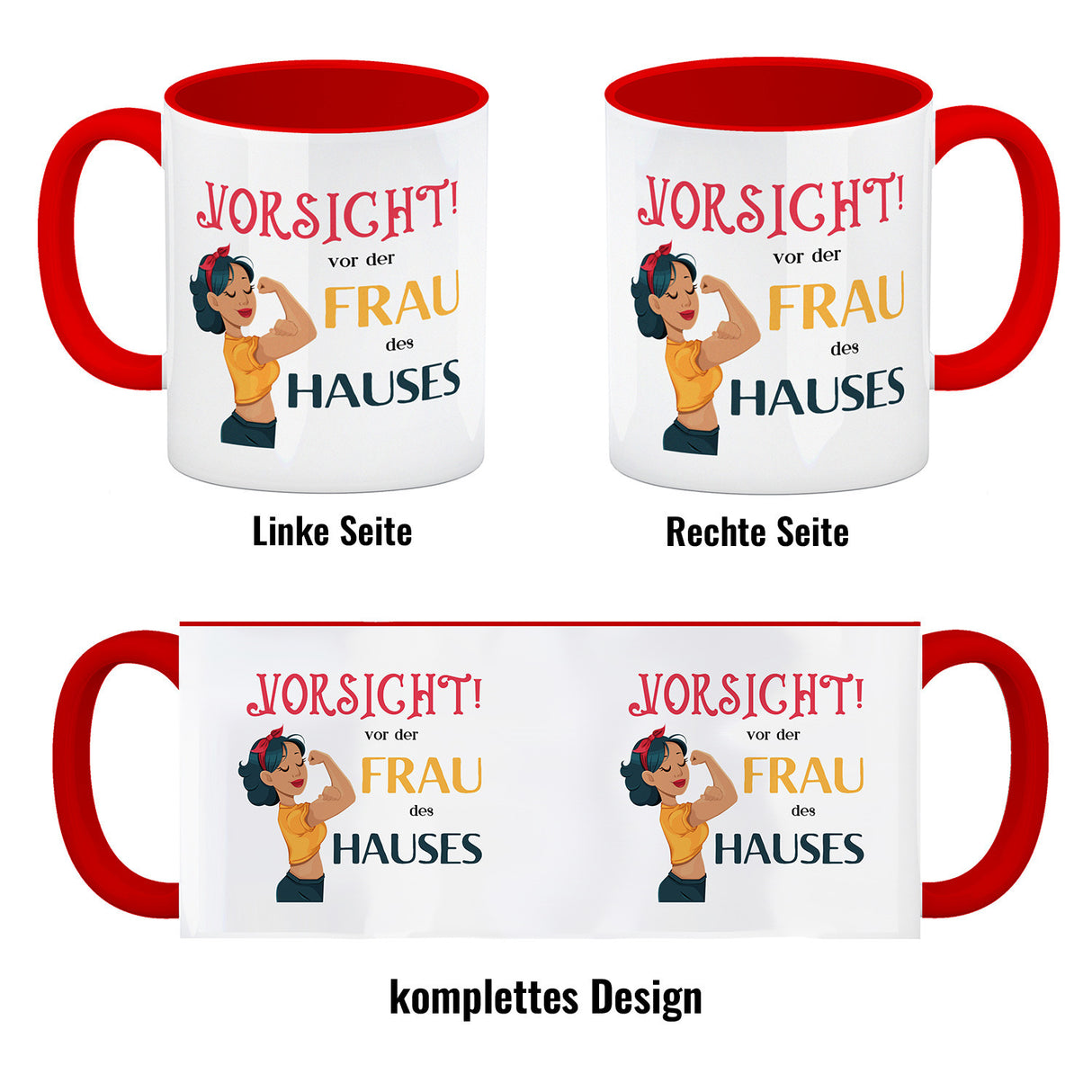 Hausfrau Kaffeebecher mit Spruch Vorsicht vor der Frau des Hauses