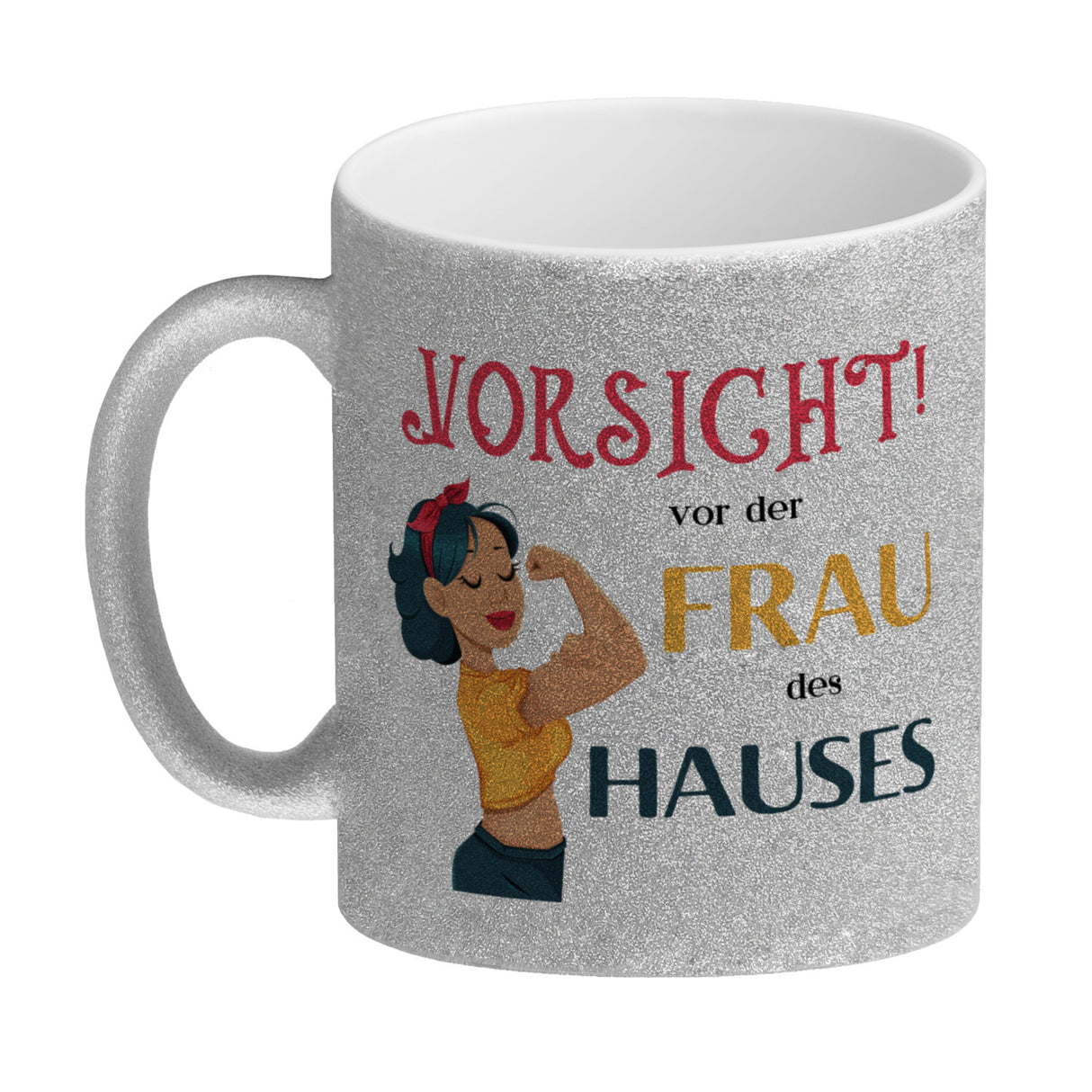 Hausfrau Kaffeebecher mit Spruch Vorsicht vor der Frau des Hauses