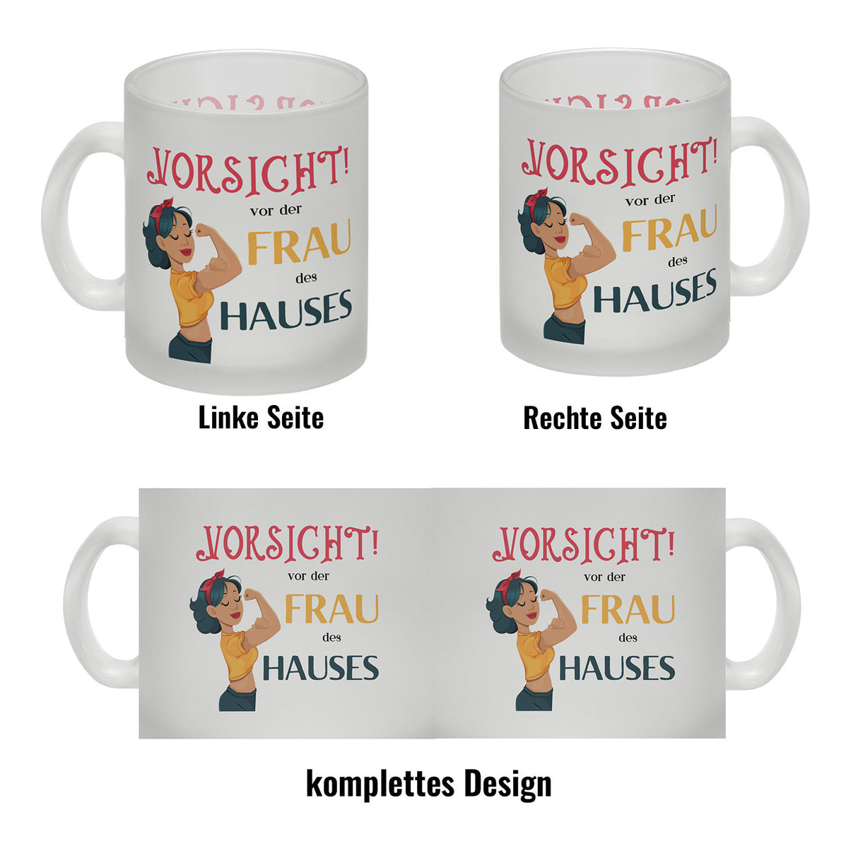 Hausfrau Kaffeebecher mit Spruch Vorsicht vor der Frau des Hauses