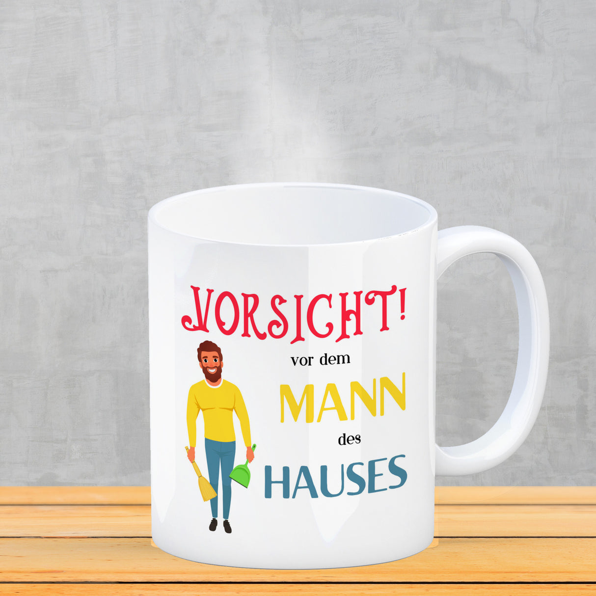 Hausfrau Kaffeebecher mit Spruch Vorsicht vor der Frau des Hauses