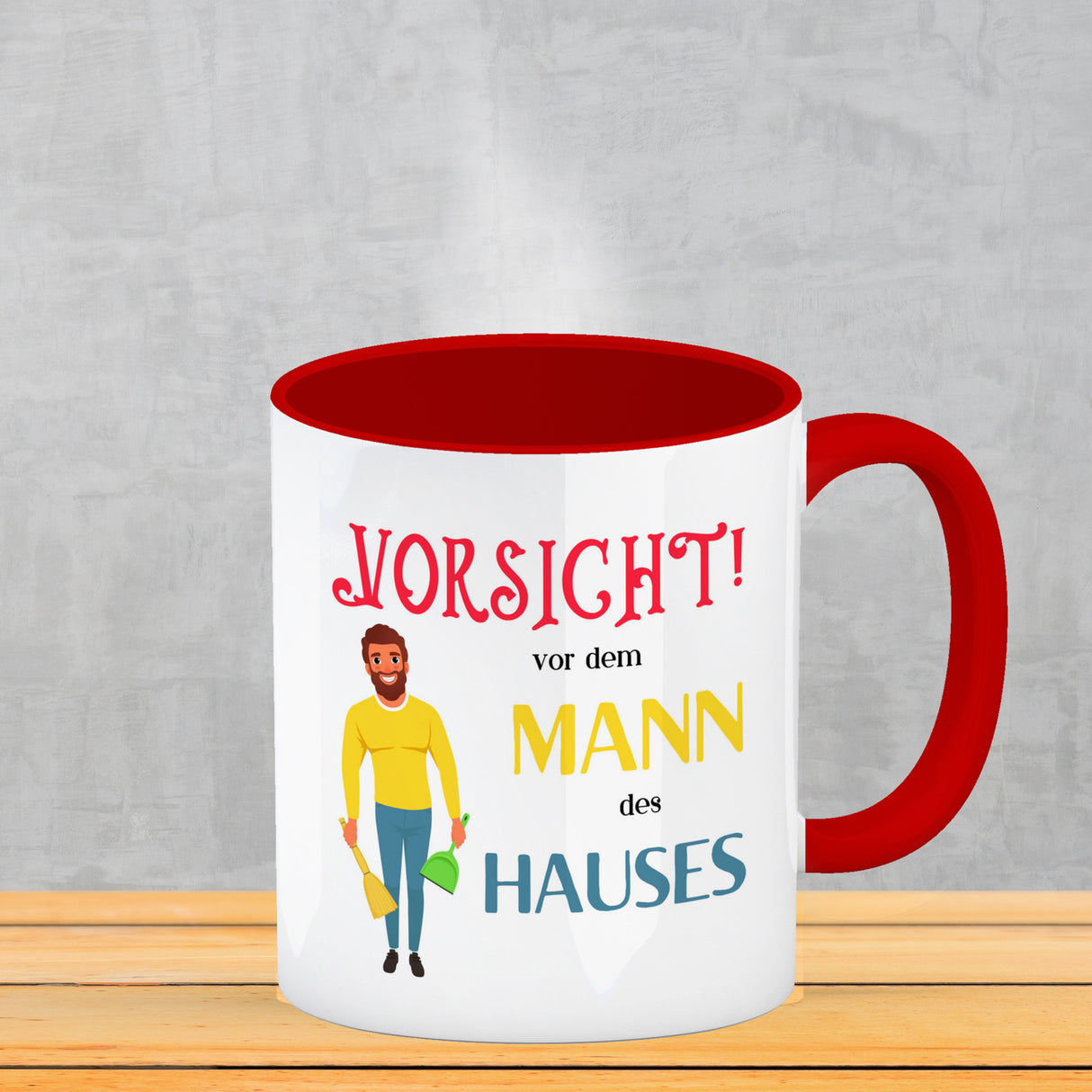 Hausfrau Kaffeebecher mit Spruch Vorsicht vor der Frau des Hauses