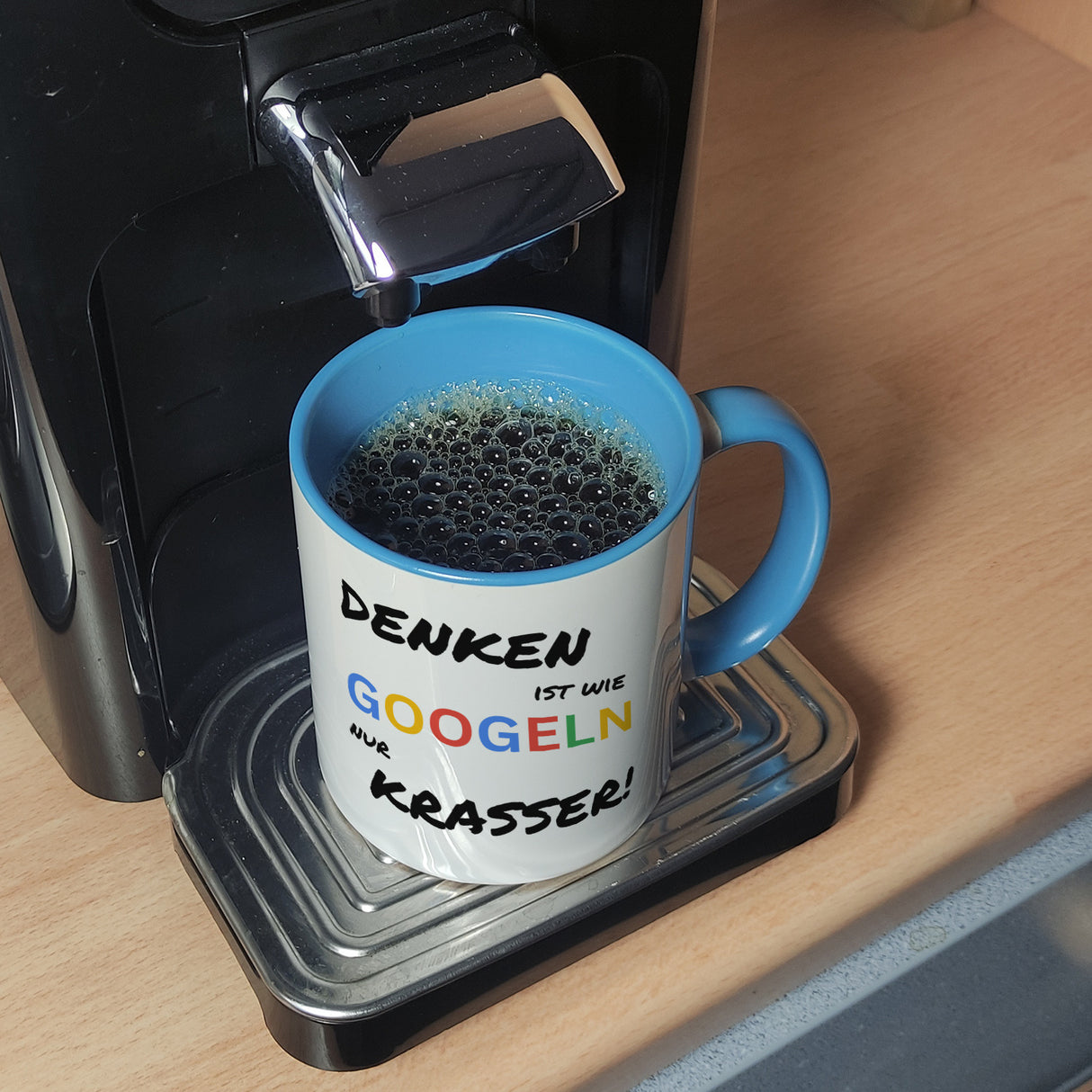 Suchmaschine Kaffeebecher mit Spruch Denken ist wie googeln nur krasser