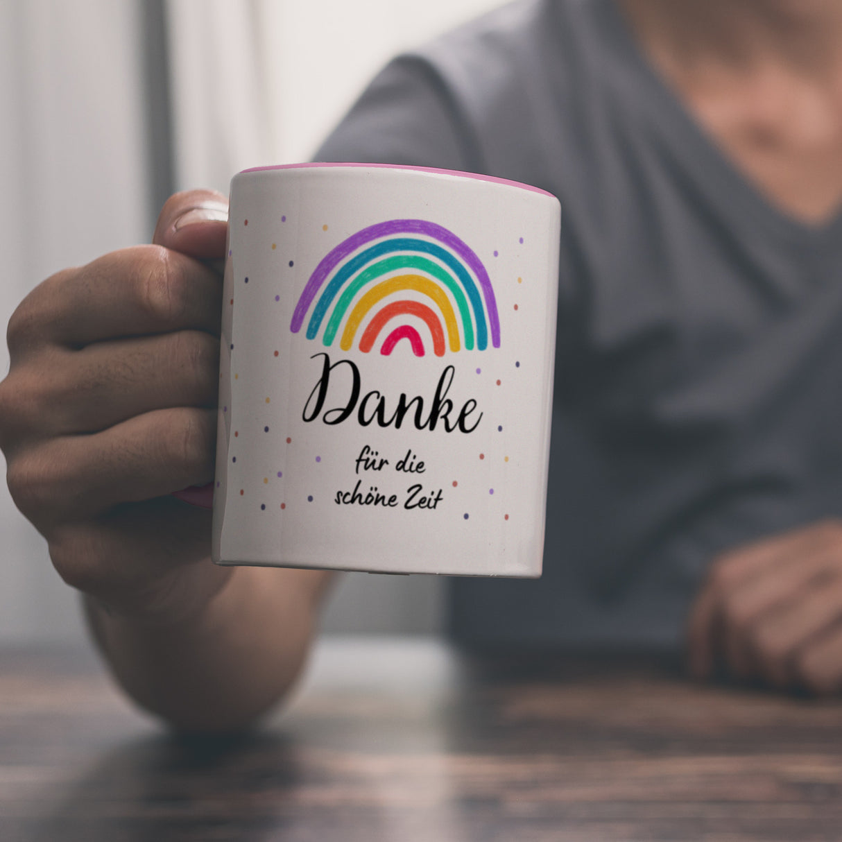 Regenbogen Kaffeebecher mit Spruch Danke für die schöne Zeit
