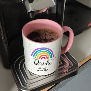 Regenbogen Kaffeebecher mit Spruch Danke für die schöne Zeit