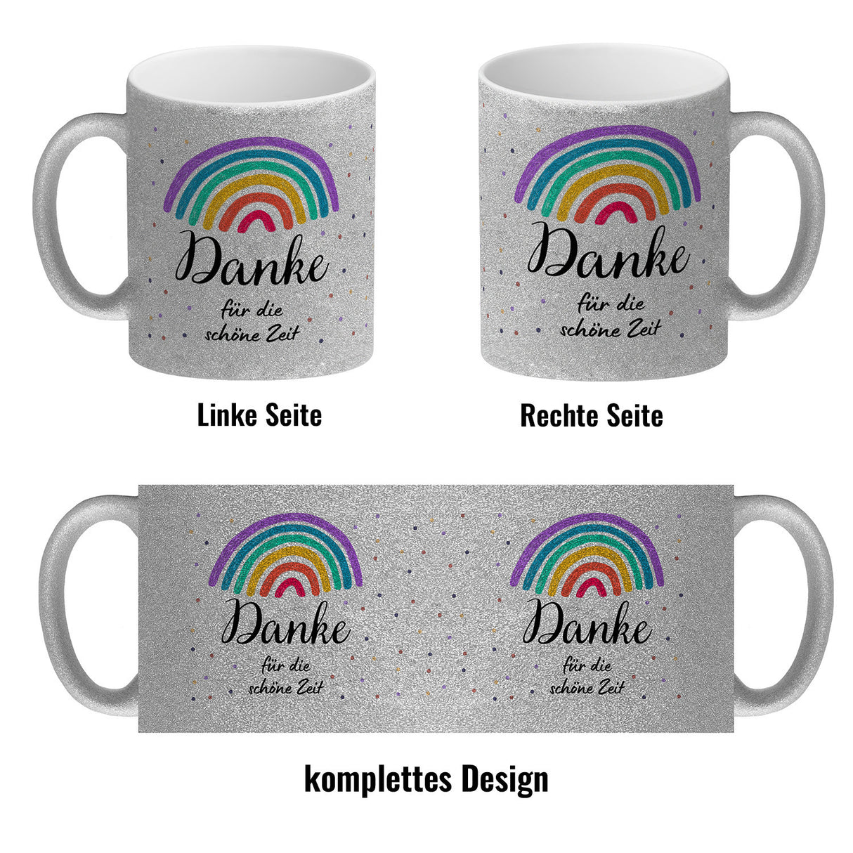 Regenbogen Kaffeebecher mit Spruch Danke für die schöne Zeit