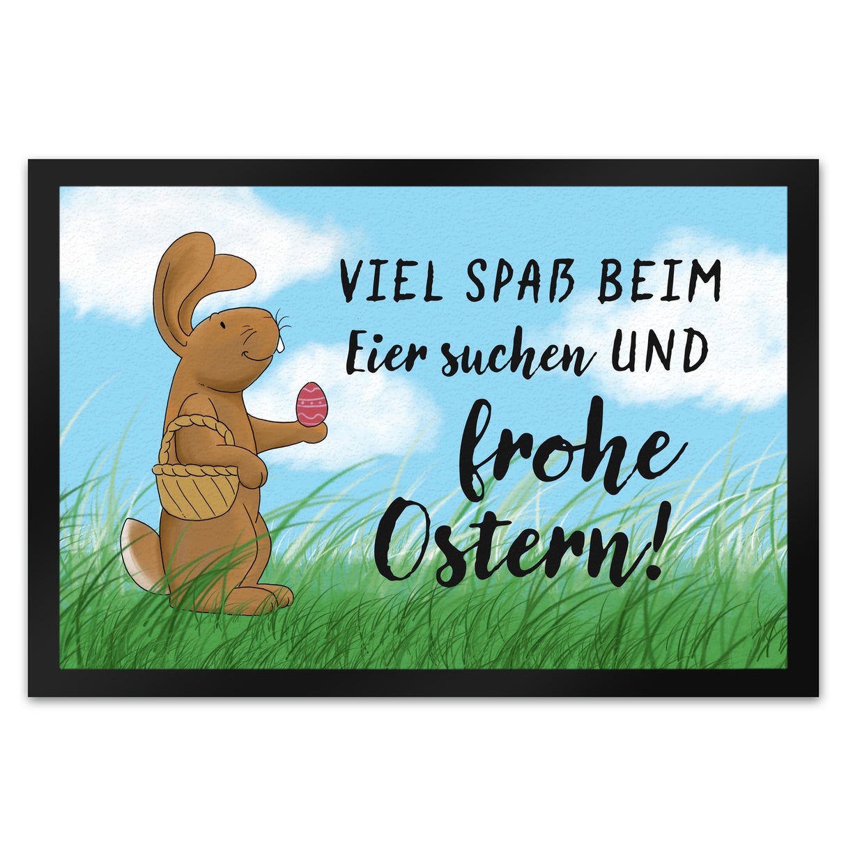 Eier suchen und frohe Ostern Fußmatte mit Spruch und Osterhase