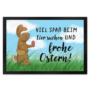Eier suchen und frohe Ostern Fußmatte mit Spruch und Osterhase