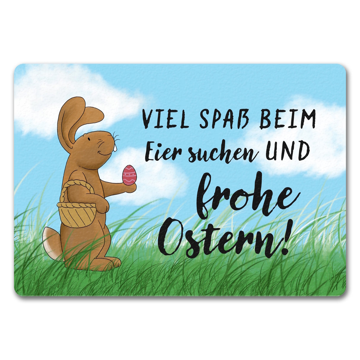 Eier suchen und frohe Ostern Fußmatte mit Spruch und Osterhase