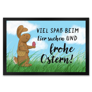 Eier suchen und frohe Ostern Fußmatte mit Spruch und Osterhase