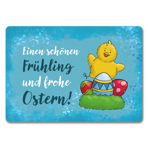 Schönen Frühling und frohe Ostern Fußmatte mit Spruch und Küken