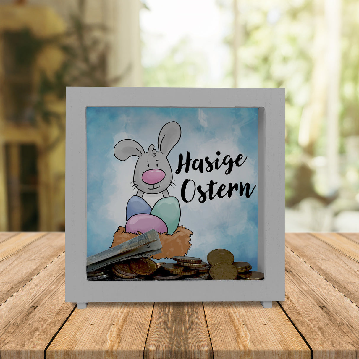 Hasige Ostern Spardose mit niedlichem Osterhasen