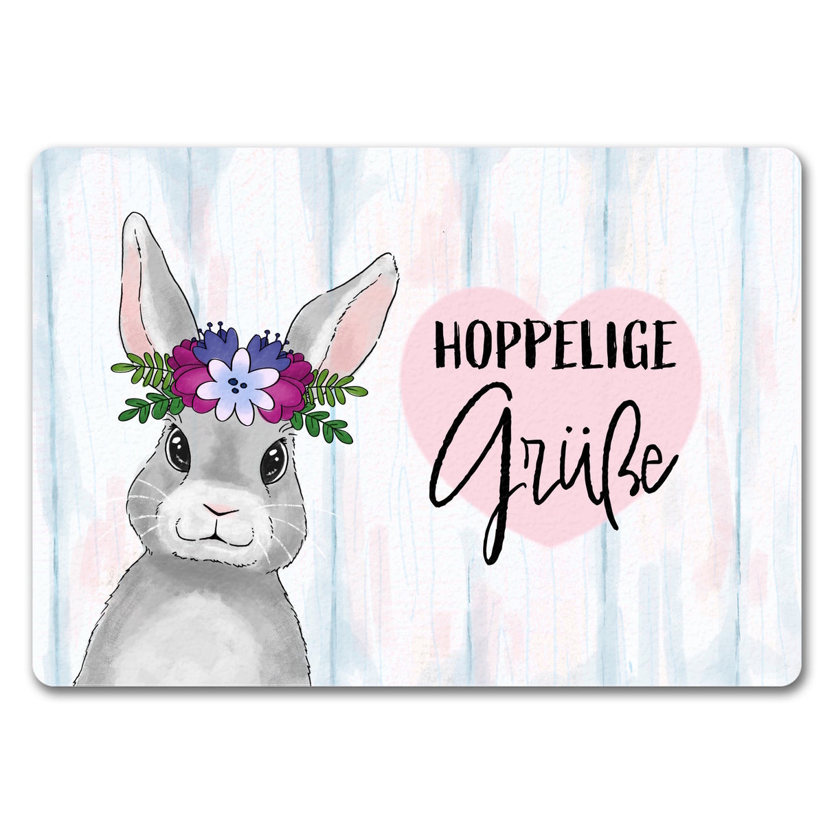 Hoppelige Grüße Fußmatte mit süßem Osterhase und Blumen
