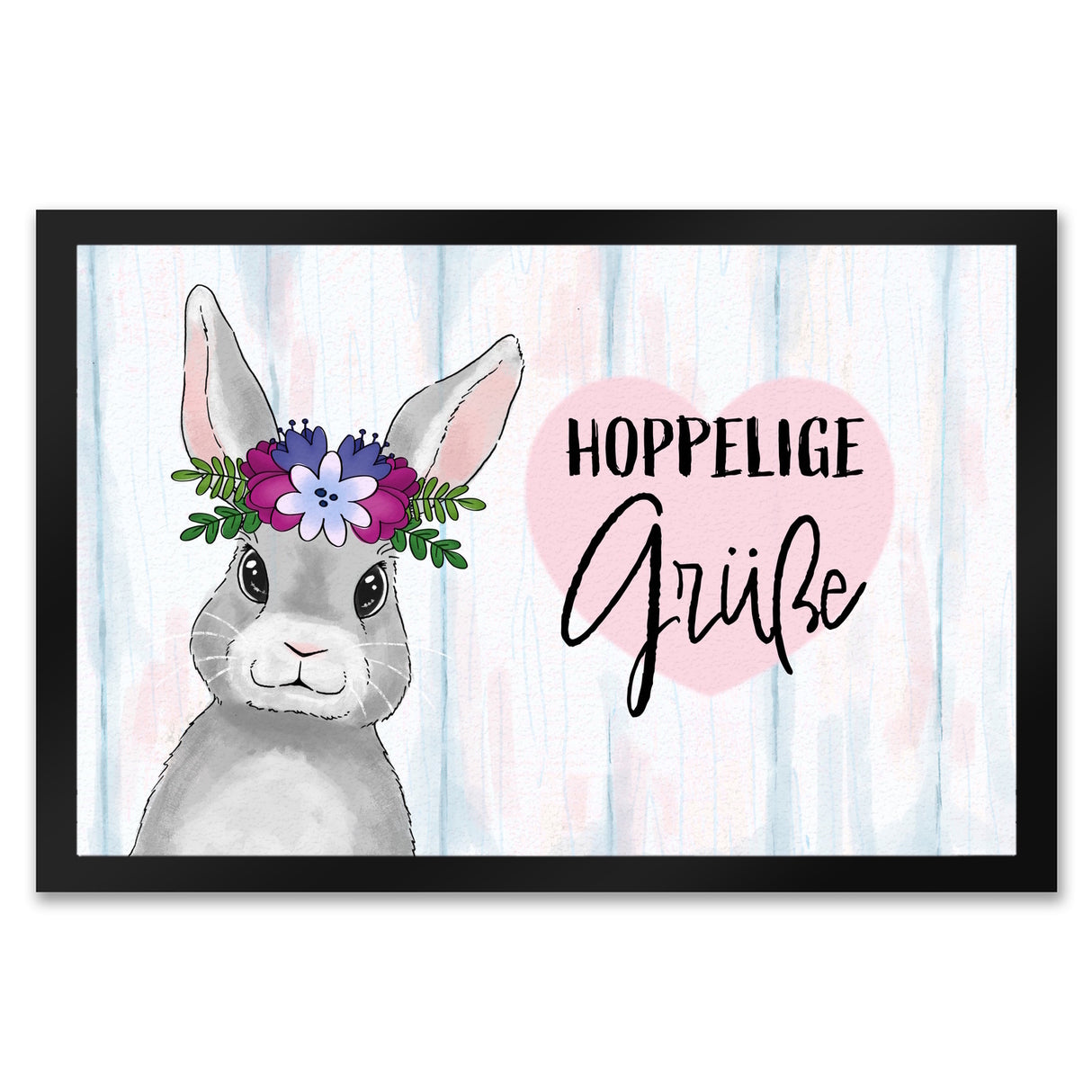 Hoppelige Grüße Fußmatte mit süßem Osterhase und Blumen