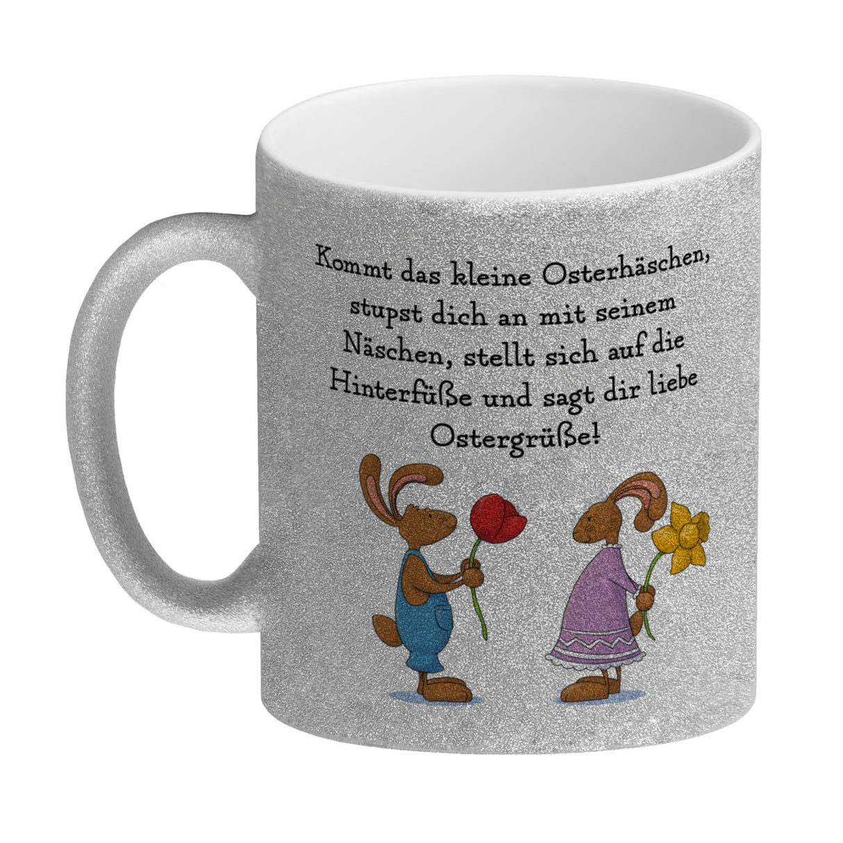 Ostergedicht über Osterhasen Kaffeebecher mit Spruch